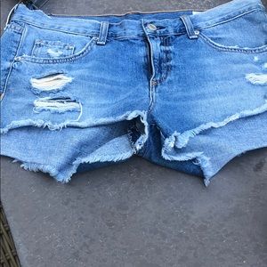Distressed jean shorts